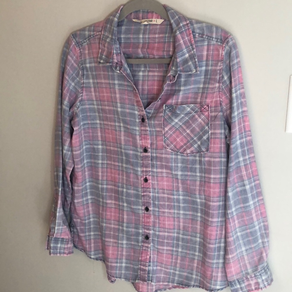 Pink plaid light flannel blouse